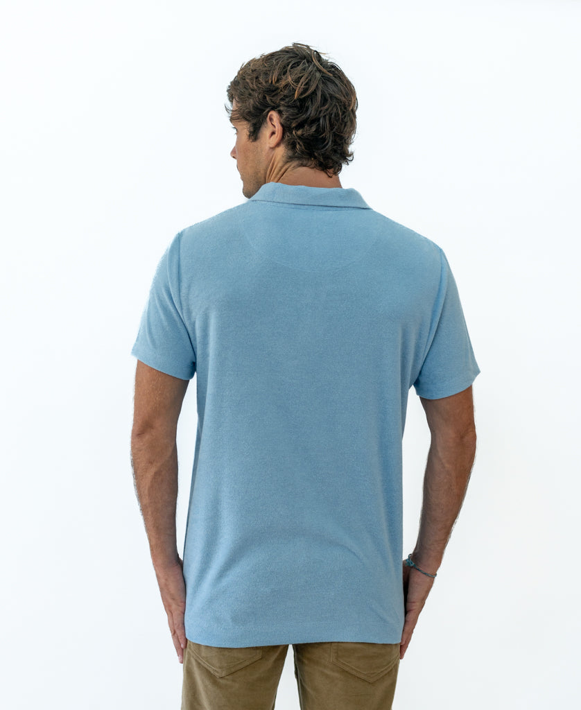 Golden Breed Long Island Terry Polo | Azure Blue - Polos
