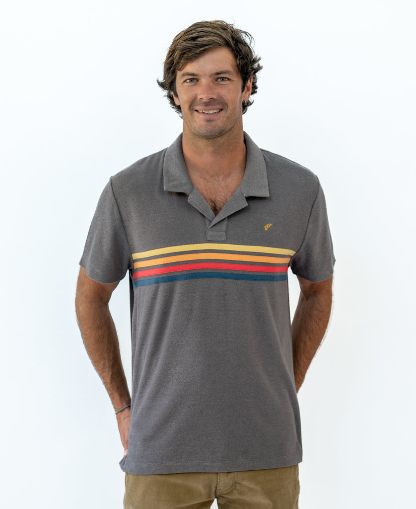 Golden Breed Long Island Terry Polo| Charcoal - Polos