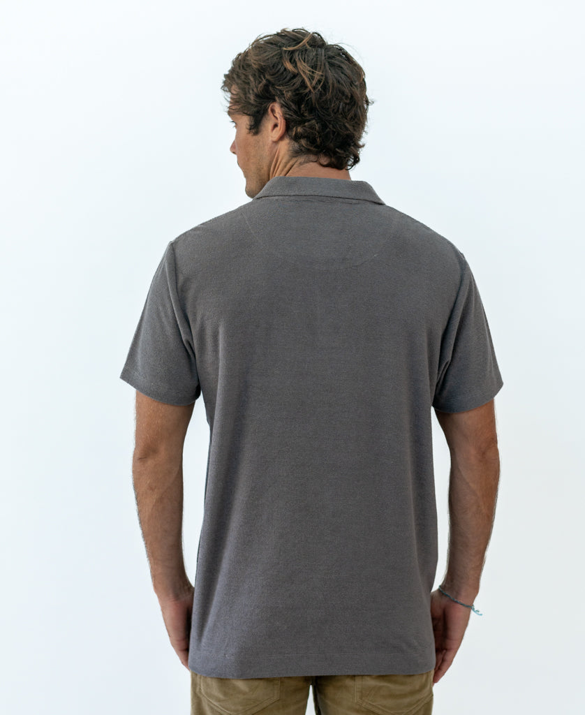 Golden Breed Long Island Terry Polo| Charcoal - Polos