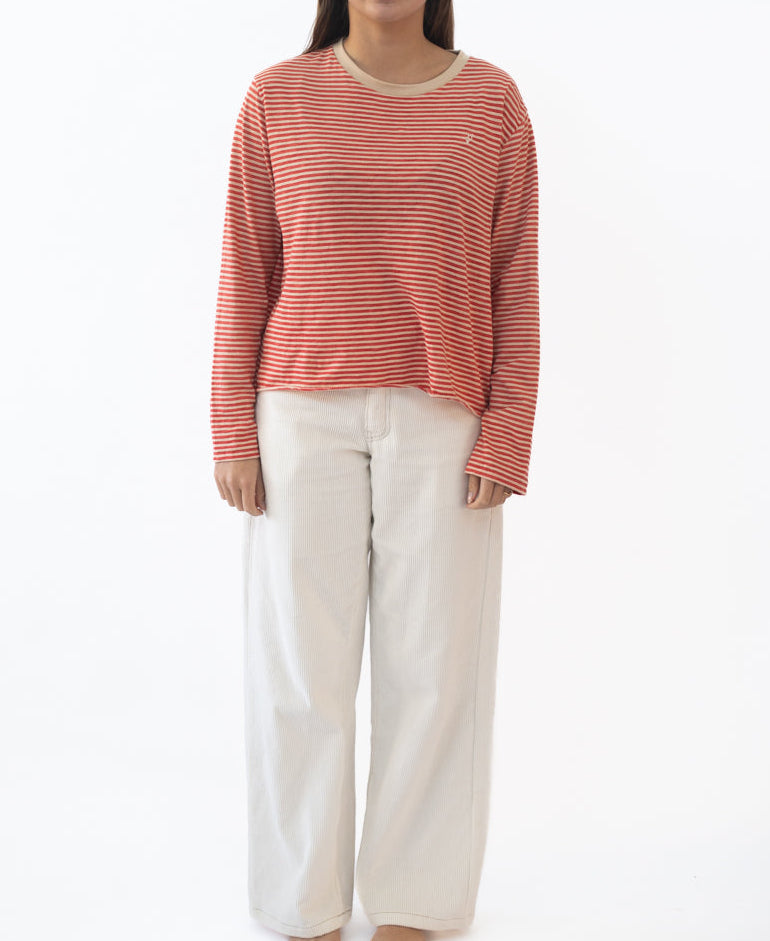 Golden Breed Mary LS | Wash Red/Beige - T-Shirts