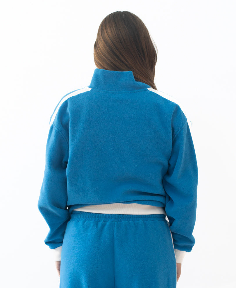 Golden Breed Peggy 1/2 Zip Retro Sweat | Aqua/Off White - Sweaters