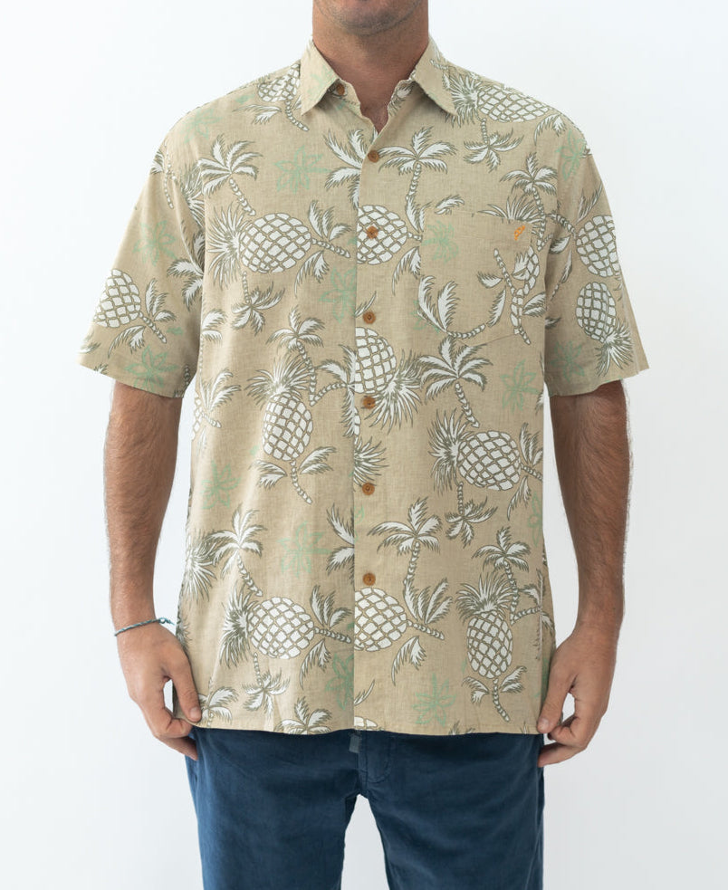Golden Breed Pine-Palm Shirt | Pebble - Shirts