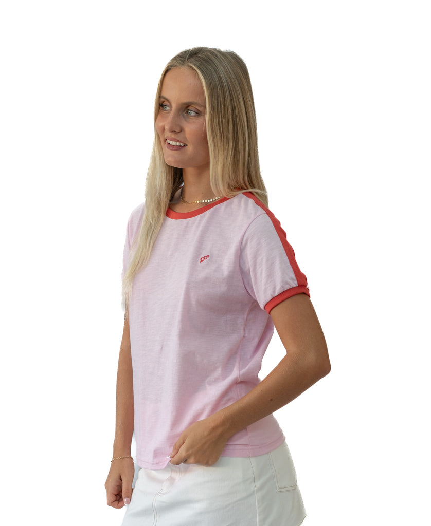 Golden Breed Retro Ringer Tee | Baby Pink/Wash Red - T-Shirts