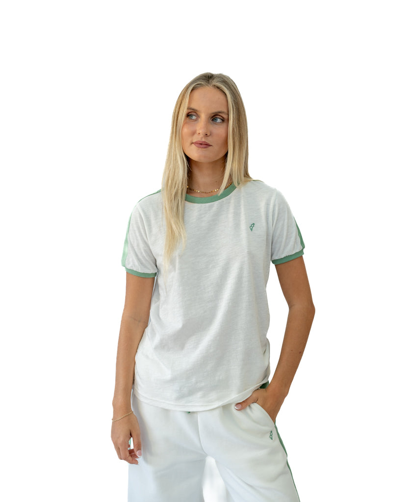 Golden Breed Retro Ringer Tee | Off White/Surf Green - T-Shirts