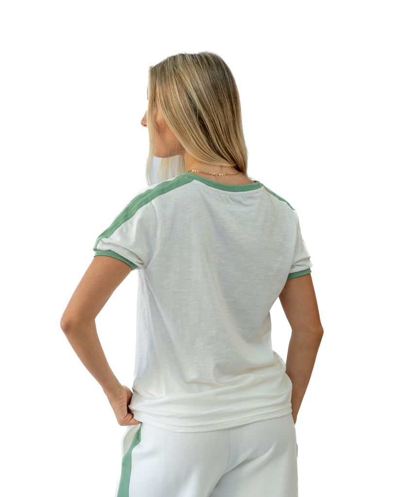 Golden Breed Retro Ringer Tee | Off White/Surf Green - T-Shirts
