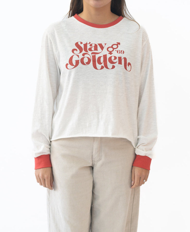 Golden Breed Stay Golden LS | Off White/Wash Red - T-Shirts