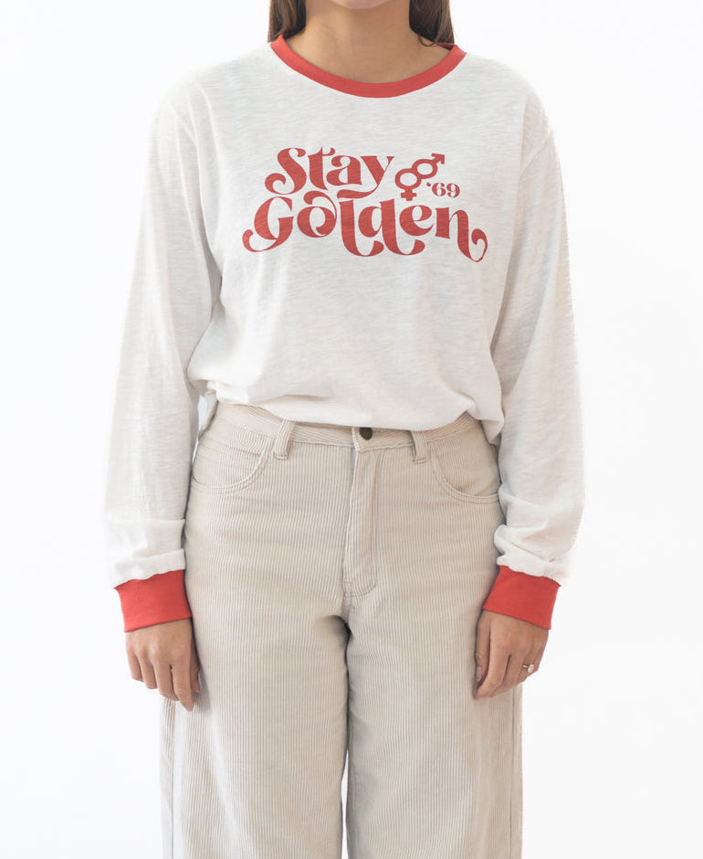 Golden Breed Stay Golden LS | Off White/Wash Red - T-Shirts