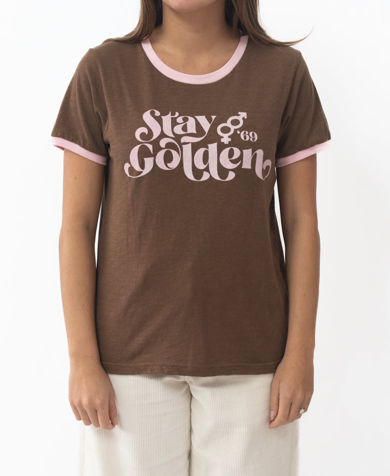 Golden Breed Stay Golden Ringer | Espresso/Baby Pink - T-Shirts