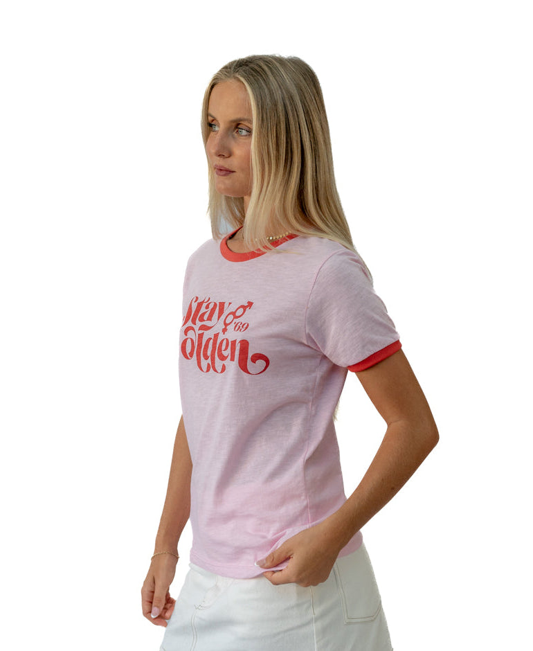 Golden Breed Stay Golden Ringer | Baby Pink/Wash Red - T-Shirts