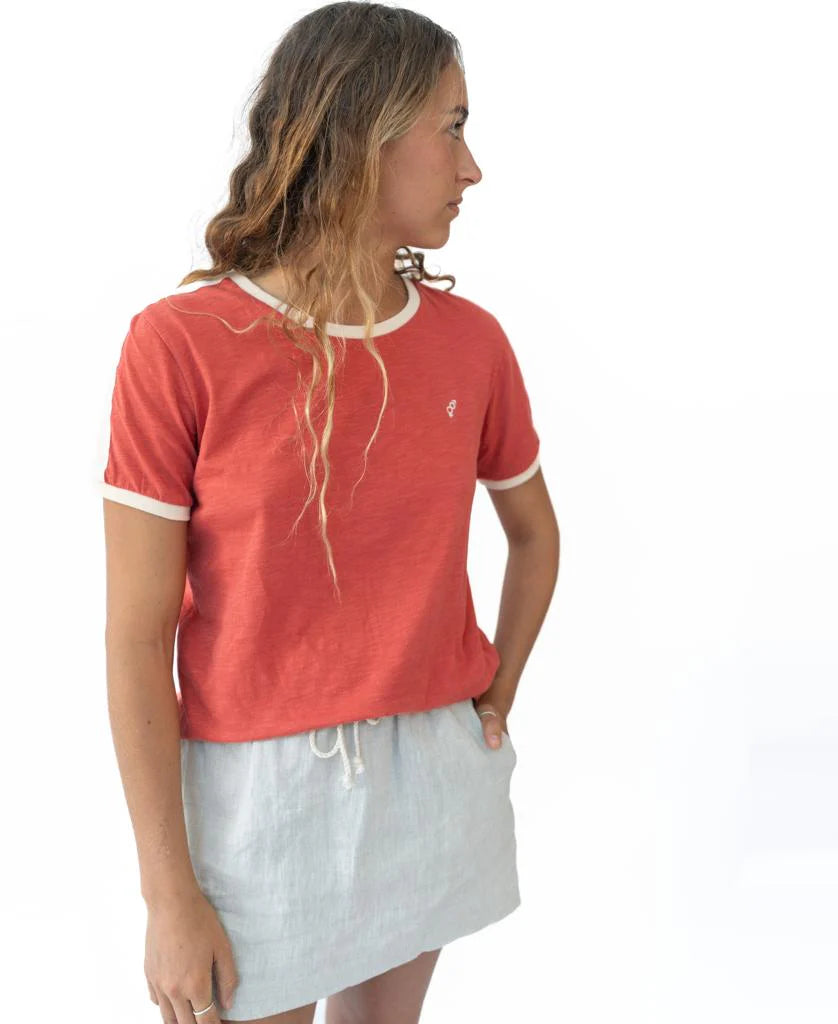Golden Breed Ringer Tee | Wash Red/Beige - T-Shirts