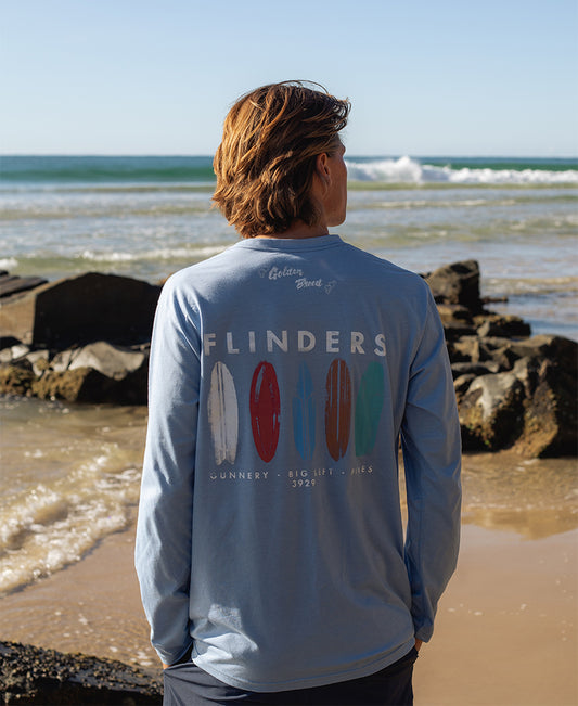 Flinders Boards LS Tee | Sea Blue Marle - Golden Breed