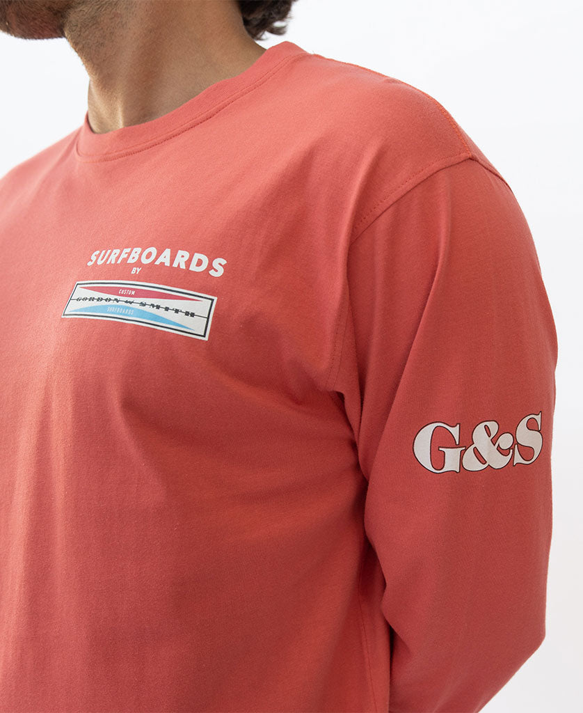 Gordon & Smith G&S Surfboard Comp LS Tee | Wash Red - T-Shirts