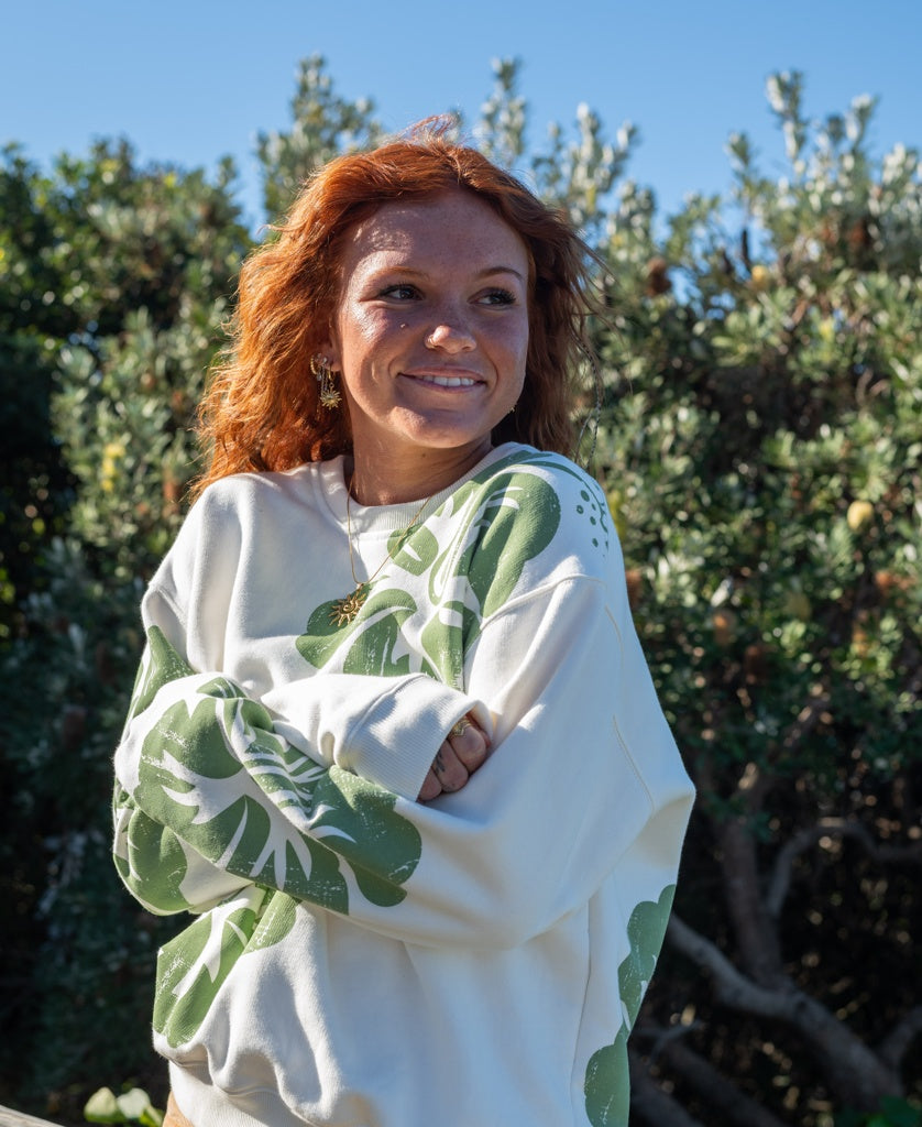 Hibiscus Sweat | Off White/Moss