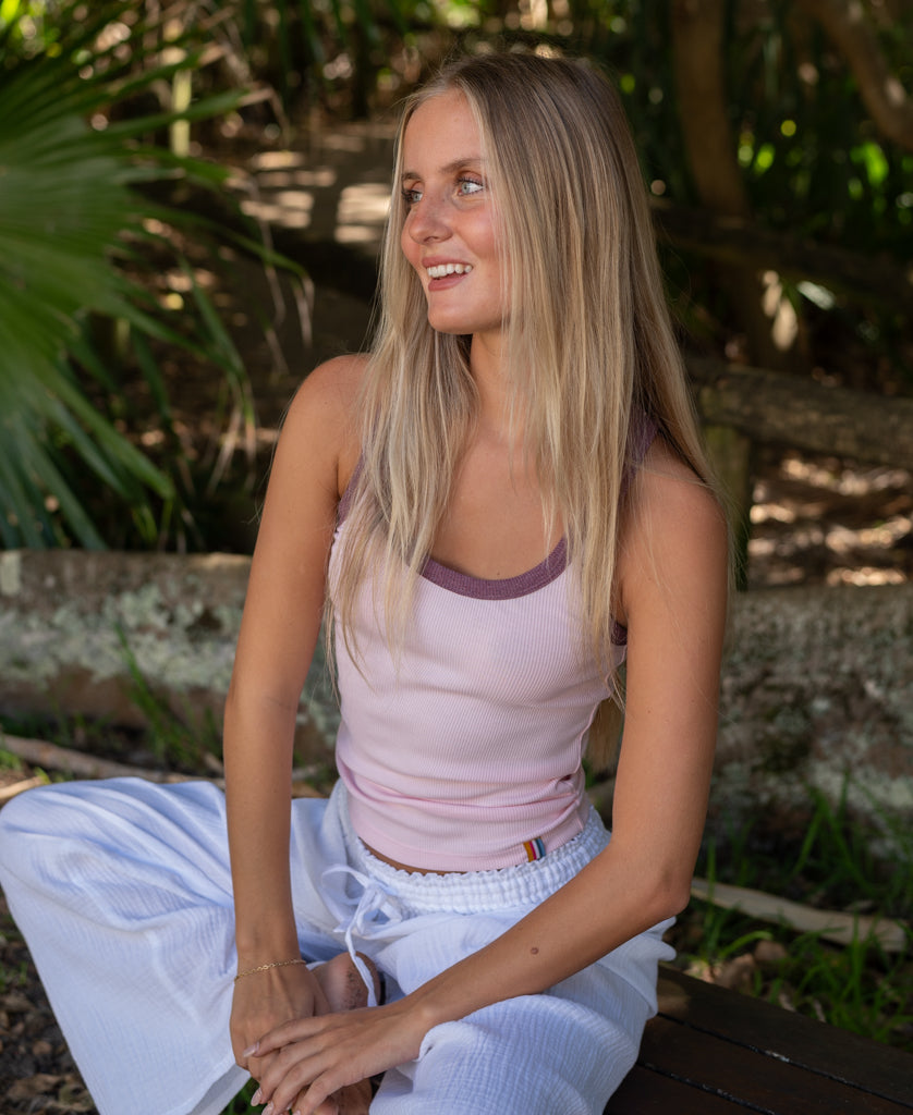 Flick Ringer Tank | Baby Pink / Plum