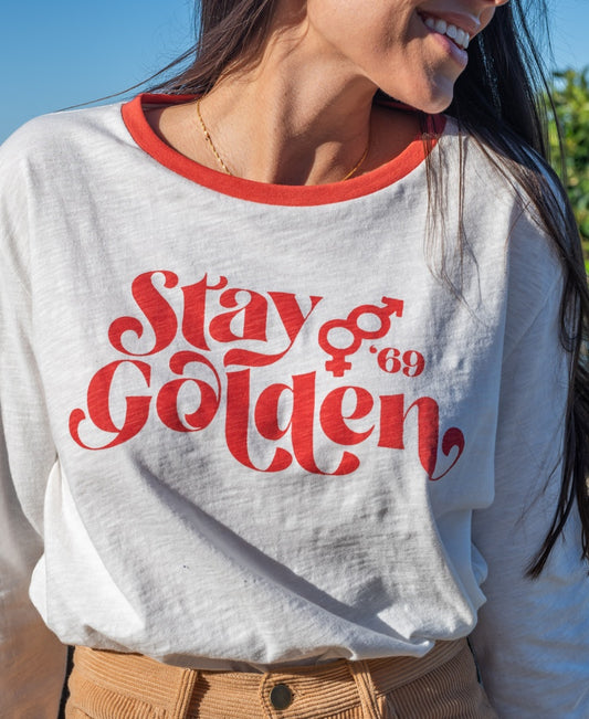 Stay Golden LS | Off White/Red