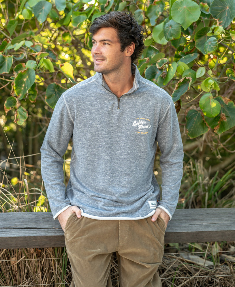 Golden Breed Break 1/4 Zip Rag Top | Navy Marle - Sweatshirts