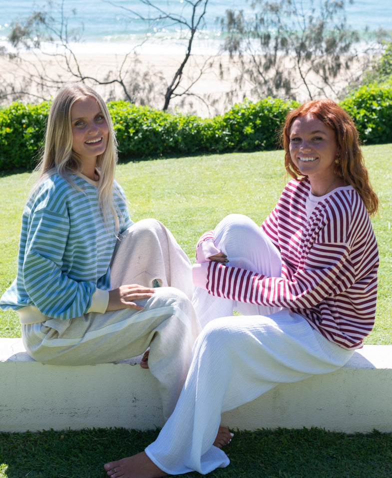 Ralph Stripe Ringer Crew | Baby Pink / Plum