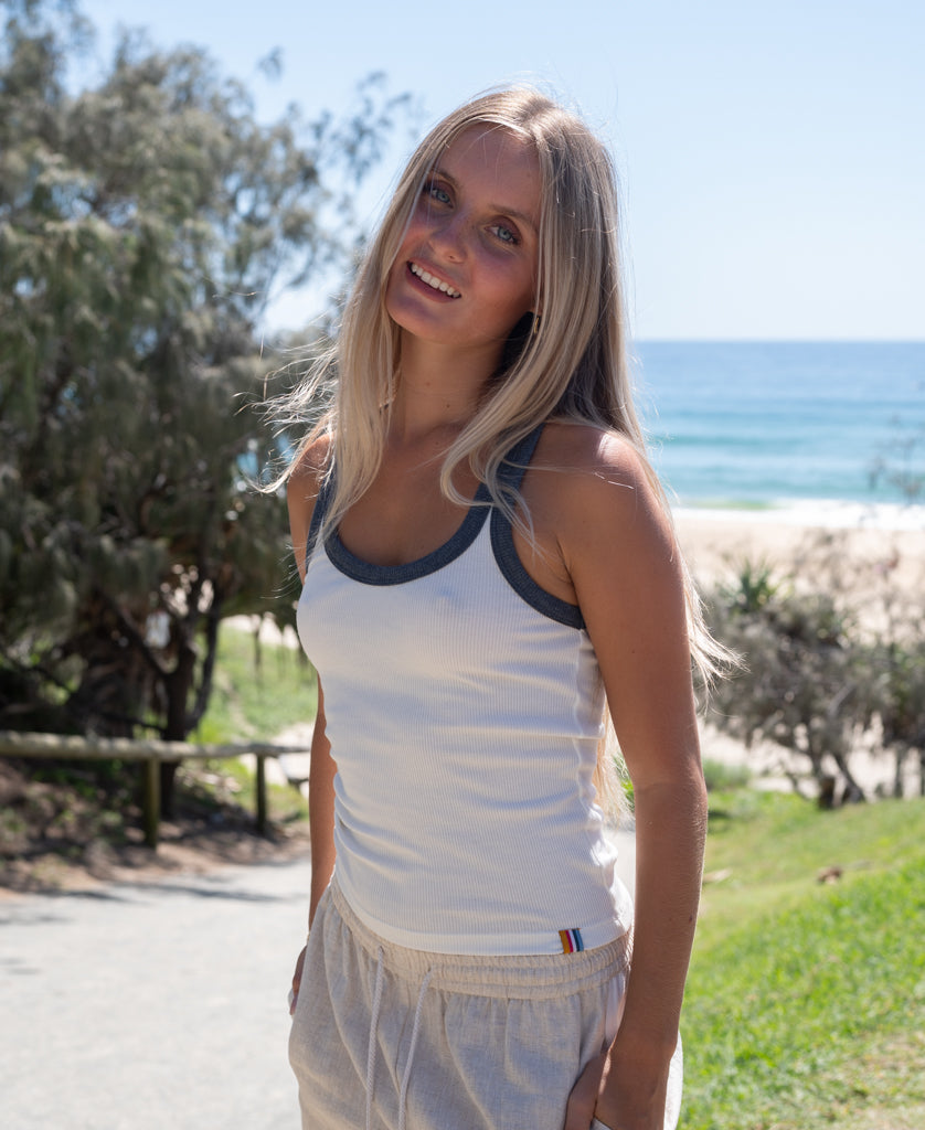 Flick Ringer Tank | Off White / Petrol