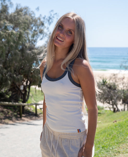 Flick Ringer Tank | Off White / Petrol