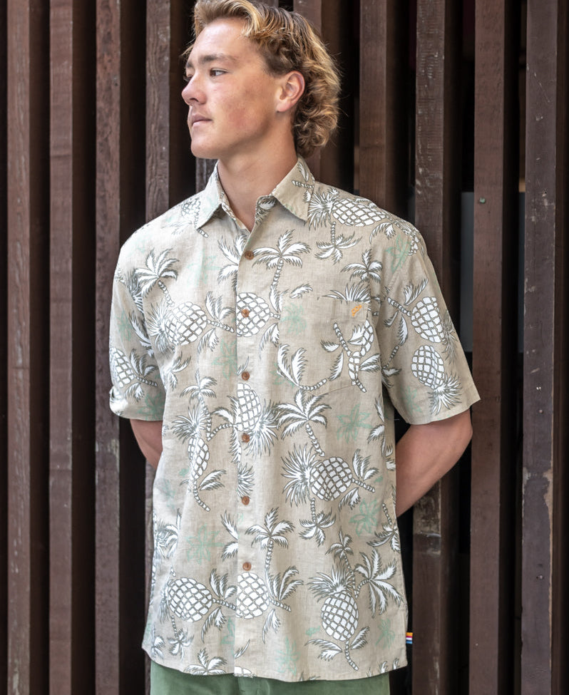 Golden Breed Pine-Palm Shirt | Pebble - Shirts