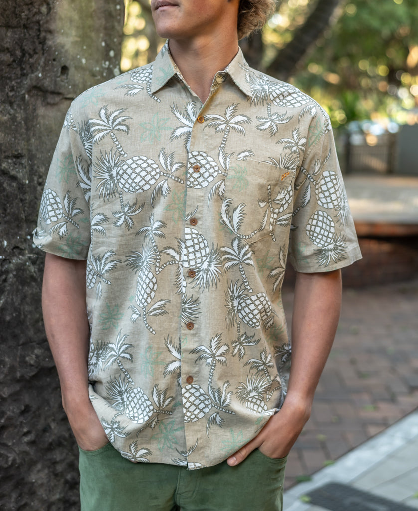 Golden Breed Pine-Palm Shirt | Pebble - Shirts