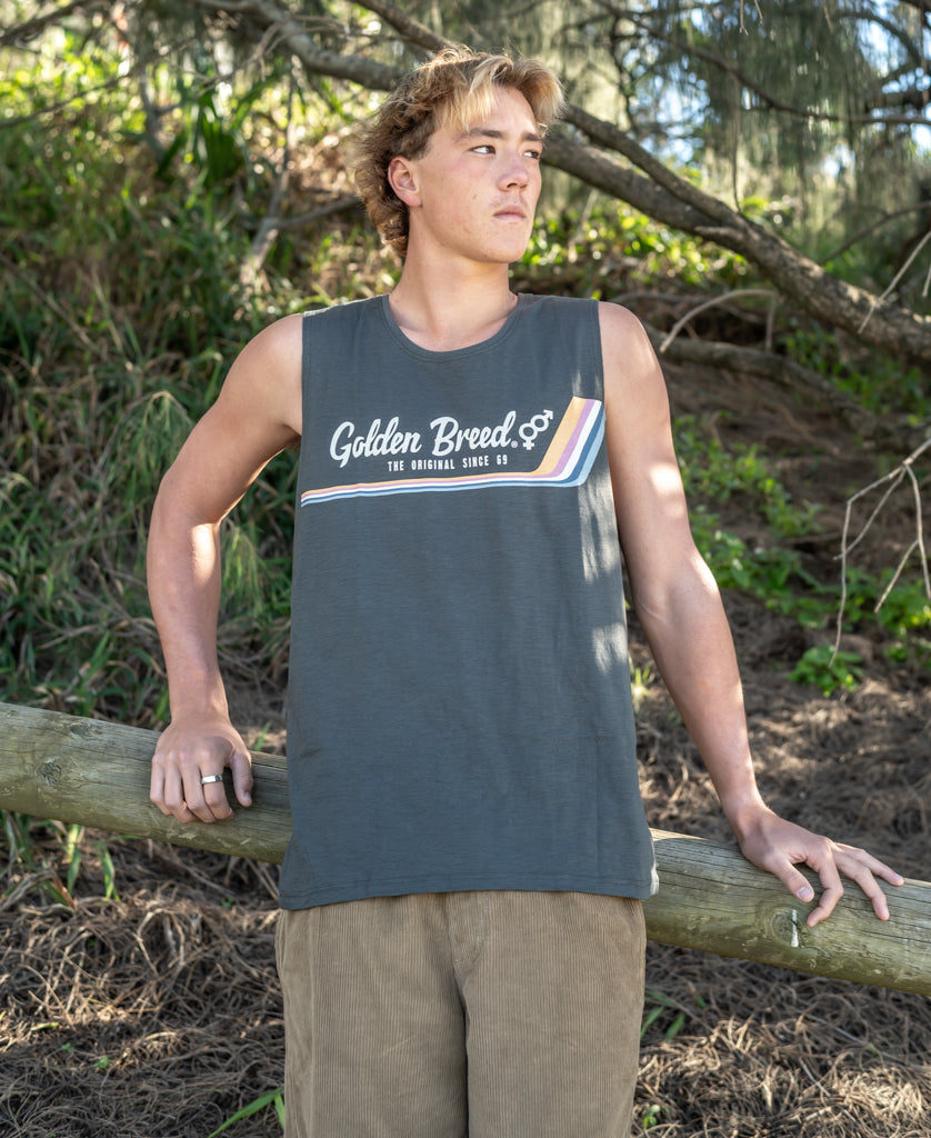 Golden Breed Retro Muscle Tank | Wash Black - Tank Tops