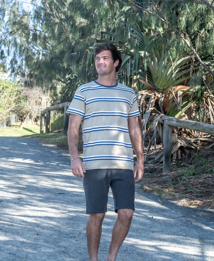 Golden Breed Bay Stripe Tee | Coffee - T-Shirts
