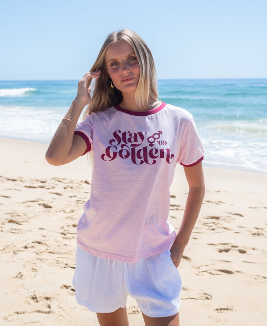 Stay Golden Ringer | Baby Pink / Plum