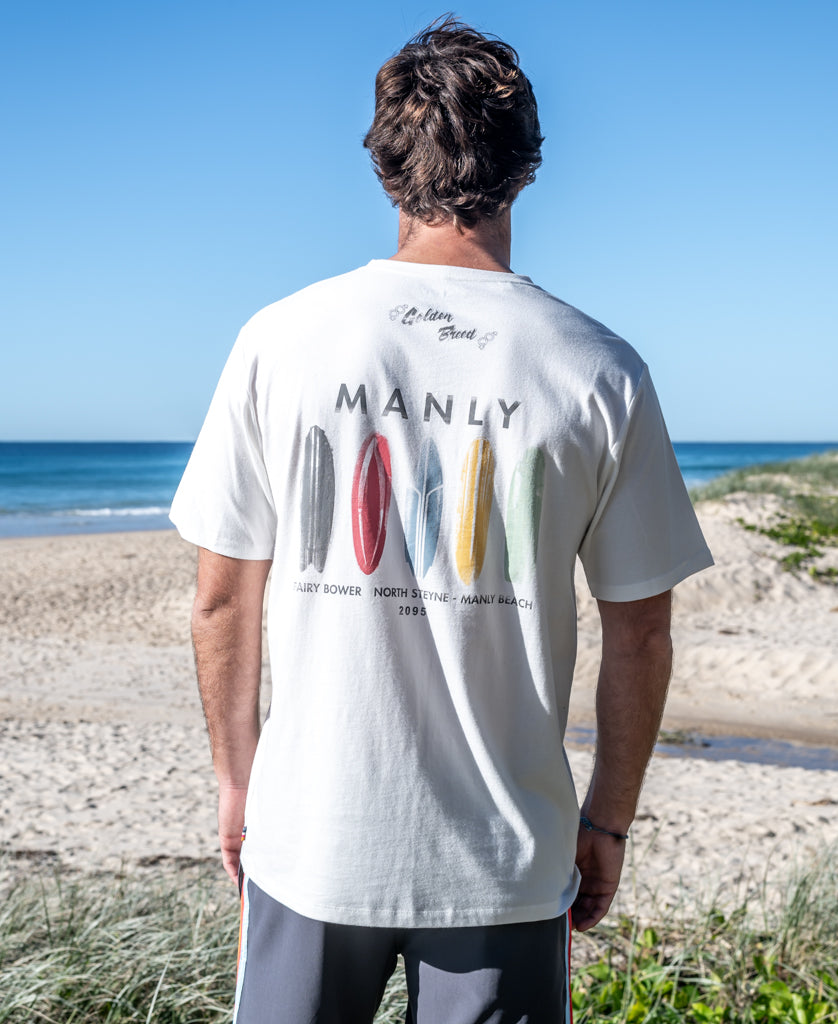 Golden Breed Manly Boards Tee | Off White - T-Shirts
