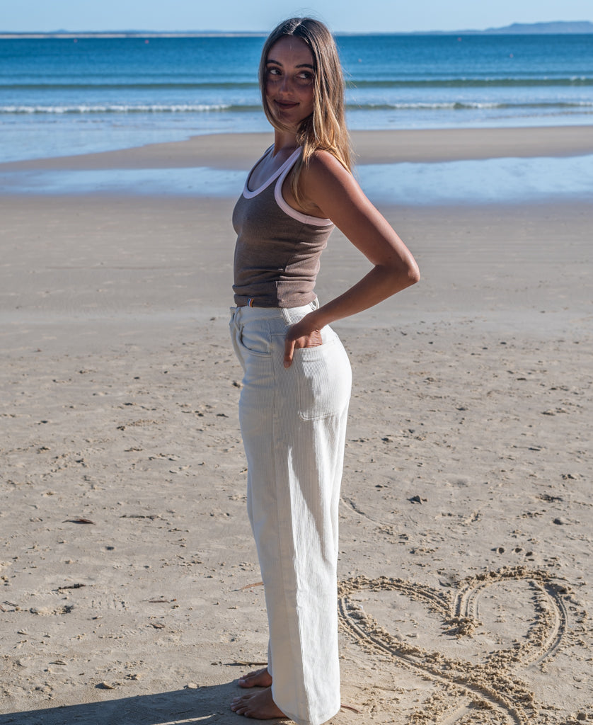 Golden Breed Flick Ringer Tank | Espresso/Baby Pink - Tank Tops