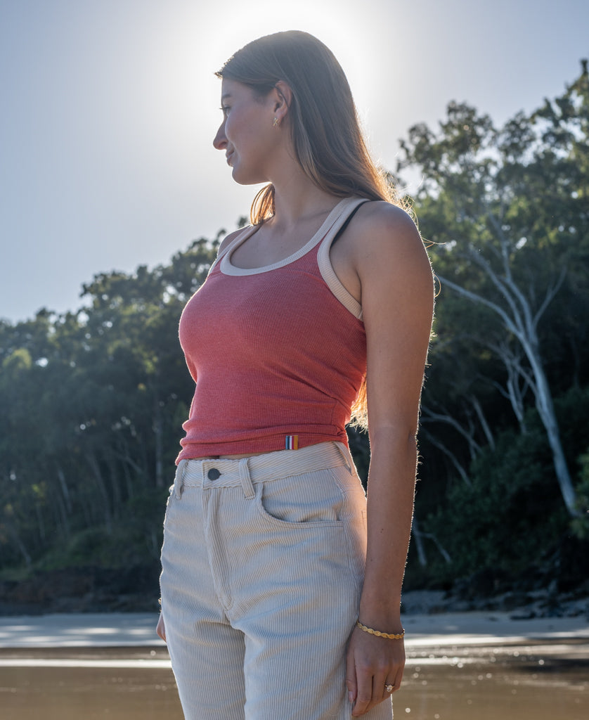 Golden Breed Flick Ringer Tank | Wash Red/Beige - Tank Tops