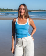 Golden Breed Flick Ringer Tank | Aqua/Off White - Tank Tops