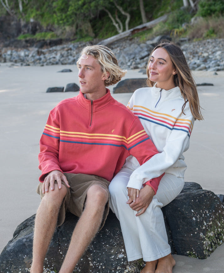 Golden Breed Fort 1/4 Zip Sweater | Wash Red - Sweaters