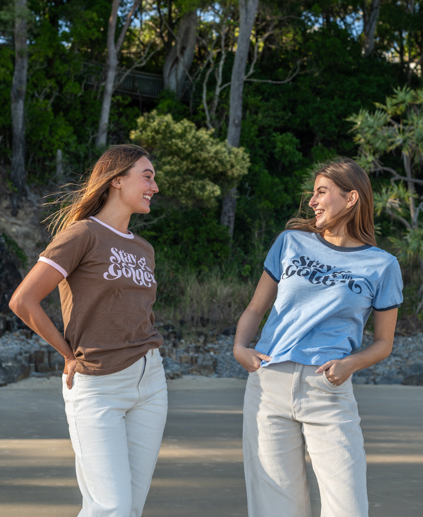 Golden Breed Stay Golden Ringer | Espresso/Baby Pink - T-Shirts