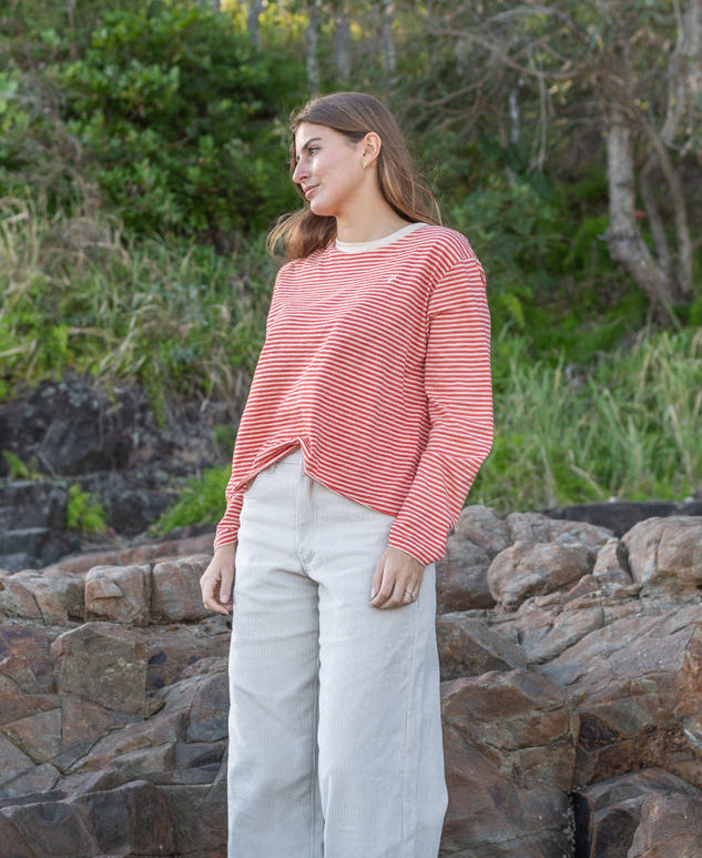 Golden Breed Mary LS | Wash Red/Beige - T-Shirts