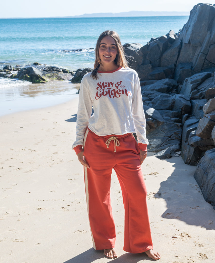 Golden Breed Connie Pant | Wash Red/Beige - Trousers