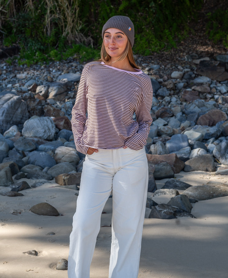 Golden Breed Mary LS | Espresso/Baby Pink - T-Shirts