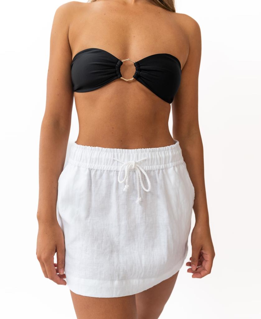 Gigi Linen Mini Skirt | White-Golden Breed