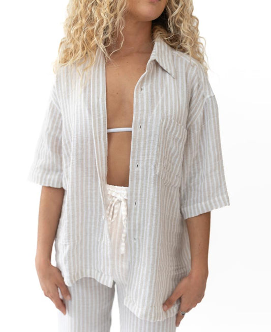 Bailey Shirt | Off White Stripe-Golden Breed