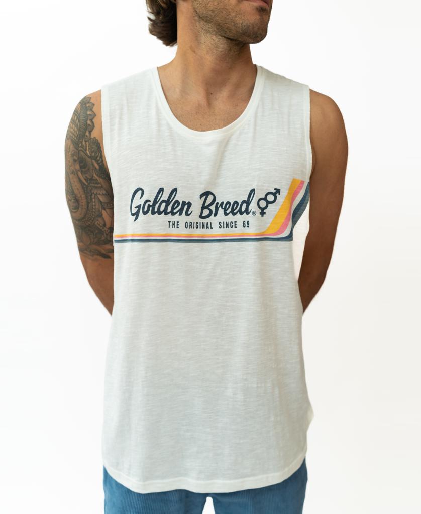 Retro Muscle Tank | Off White-Golden Breed
