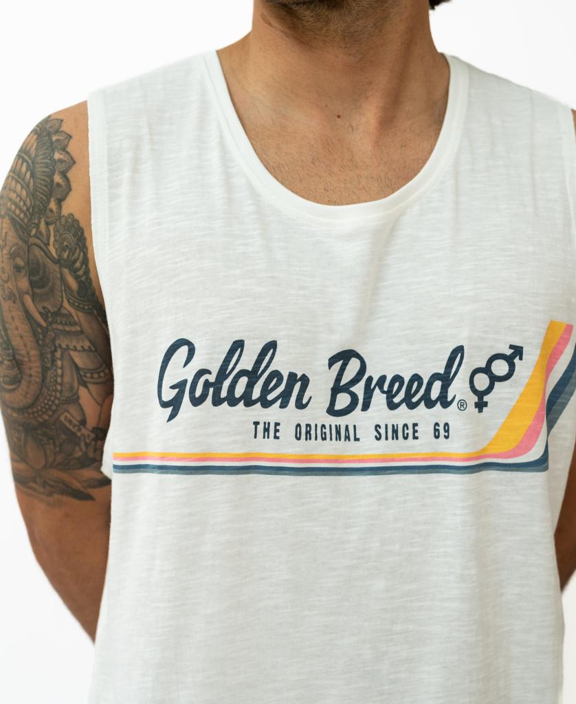Retro Muscle Tank | Off White-Golden Breed