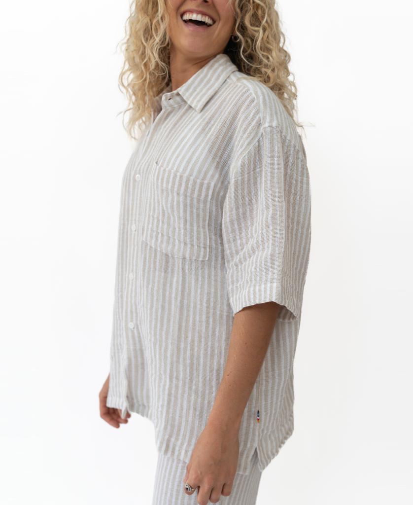 Bailey Shirt | Off White Stripe-Golden Breed