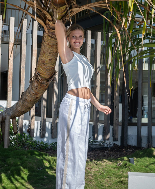 Gigi Retro Linen Pant | White