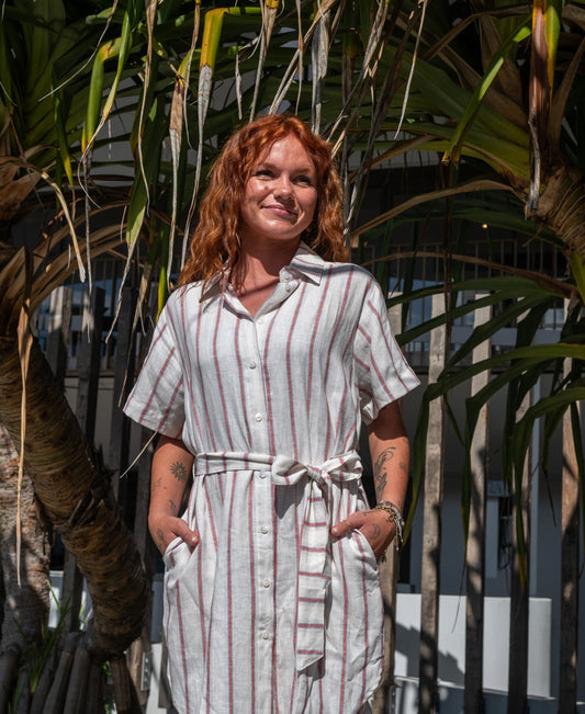 Lizzie Dress | Red / Off White Stripe