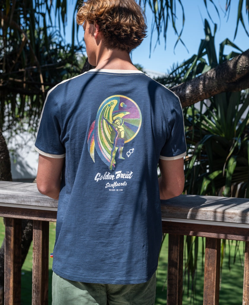 Flying Man Ringer Tee | Navy