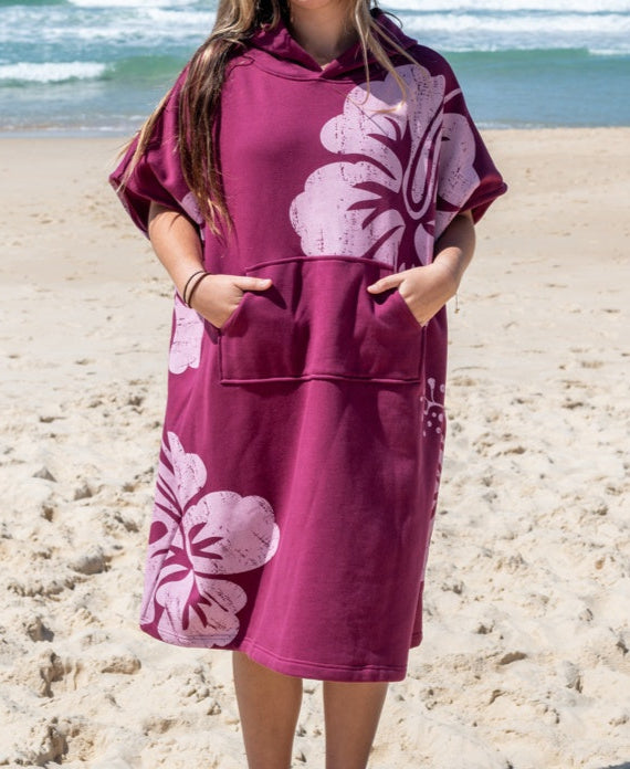 Surf Poncho Hibiscus | Plum