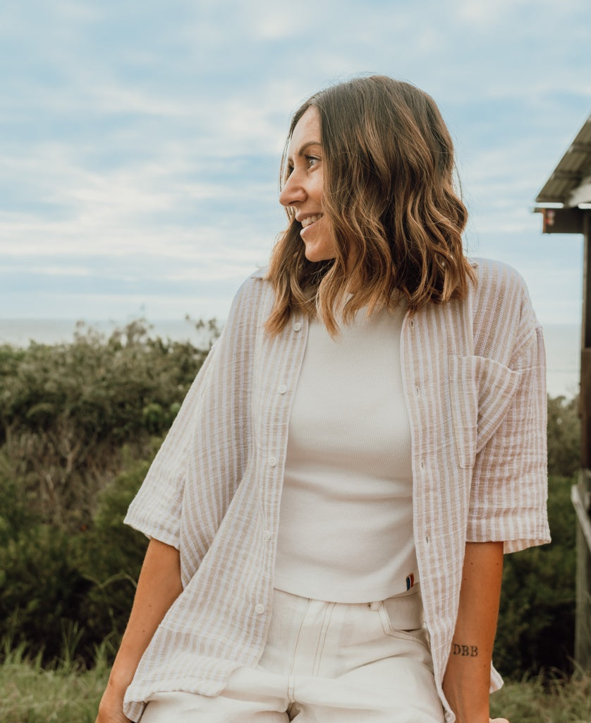 Bailey Shirt | Off White Stripe-Golden Breed