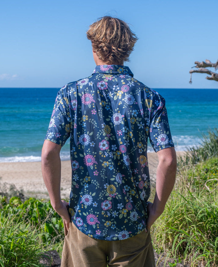 Golden Breed Gunna Happy Floral Shirt | Navy - Shirts