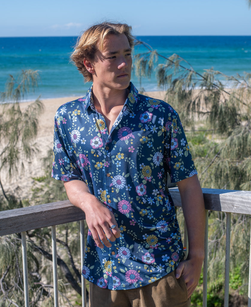 Golden Breed Gunna Happy Floral Shirt | Navy - Shirts