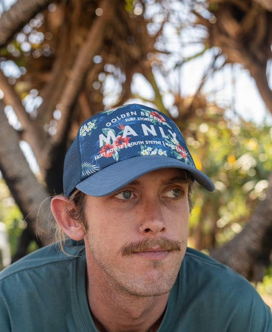 Manly Aloha Trucker Cap | Dark Denim